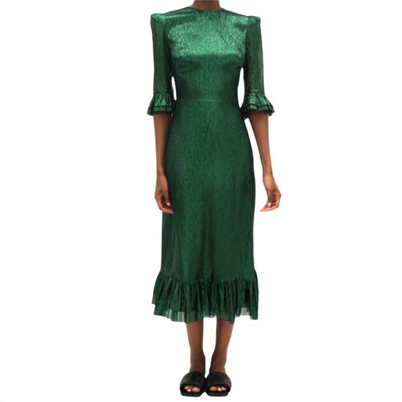 Vampire’s Wife Green Silk Ruffle Gown Dress EC LIKE NEW RARE 6 DISCONTINUED LINE - Picture 3 of 14